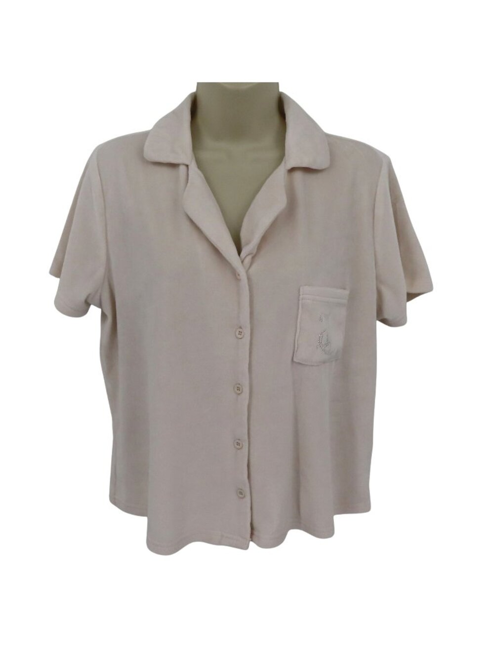 Juicy Couture Women Large Pink Velour Rhinestone Logo Button Sleep Shirt Top